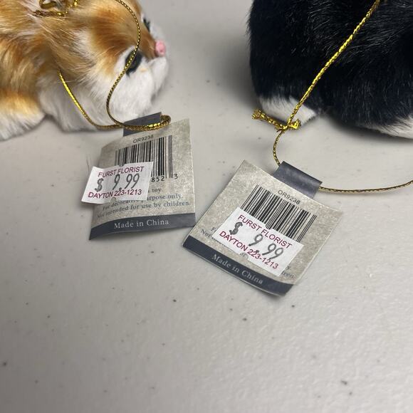 Cat Kitten Faux Fur Christmas Ornament Miniature Mini Glass Eyes Orange Black - Picture 8 of 15